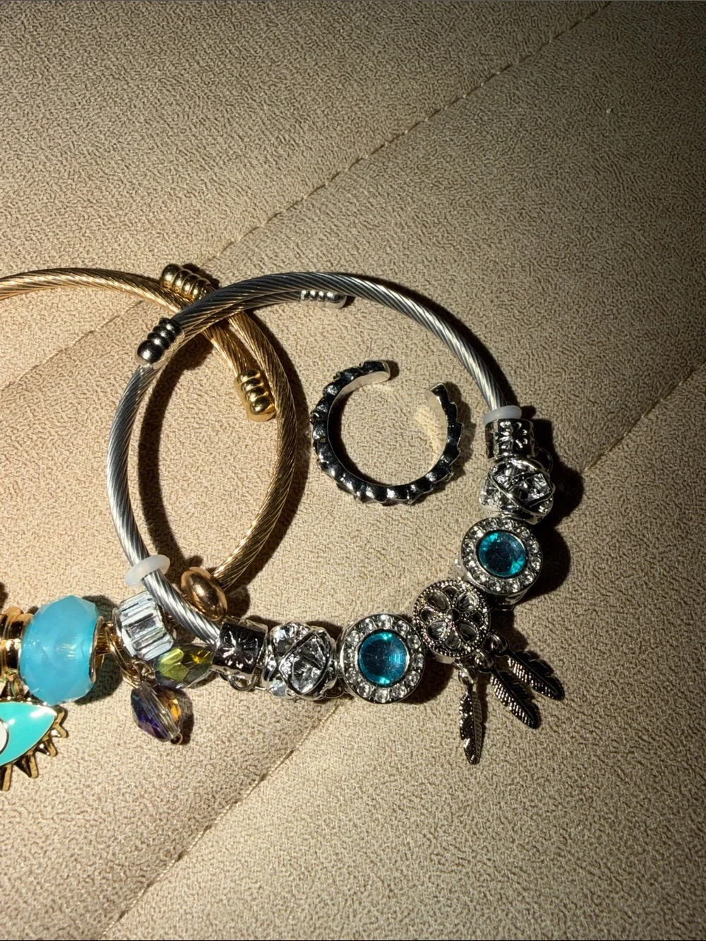 Gold & Silver Beaded Charm Bracelets with Turquoise Accents ( 2 ) bracelet